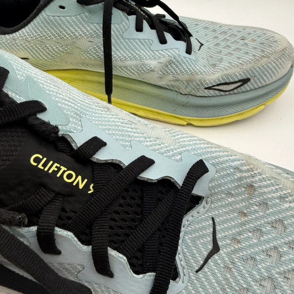 Hoka Clifton 9 Running Shoes Mens 12 Blue Yellow Cushioned Athletic Sneakers